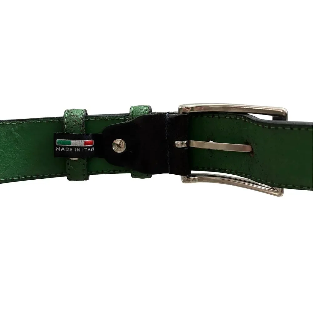Piero Gabrieli Italy Black Green Leather Dress Belt Men’s Size 42